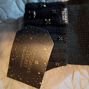 Victoria's Secret Black Knit Wrist Warmers with Gem Accents